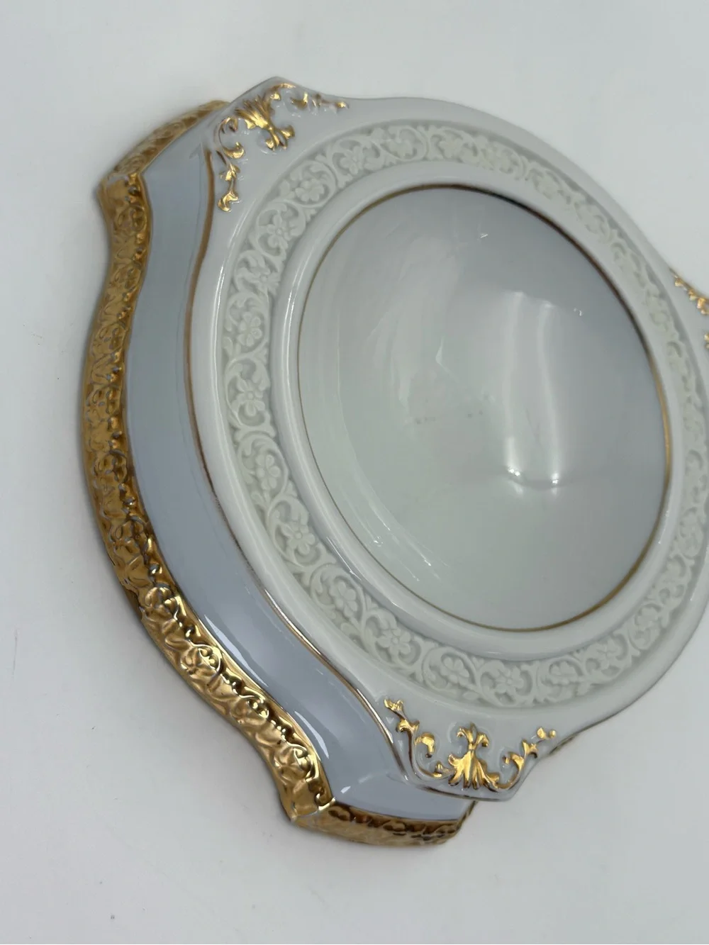 Vintage Gilded Porcelain Bonbonnier or Trinket Dish- Hollywood Regency Style